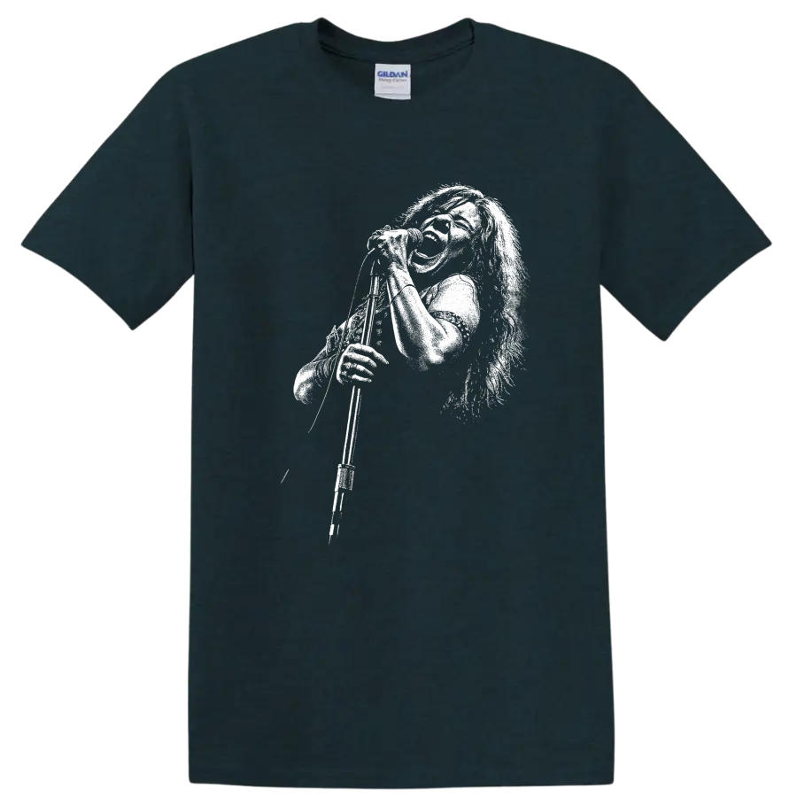 Janis Joplin Rock Legends Portrait T Shirt for Classic Music Fans - Midnight (Green)
