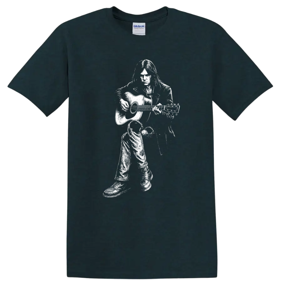 Neil Young Rock Legends Portrait T Shirt for Classic Music Fans - Midnight (Green)