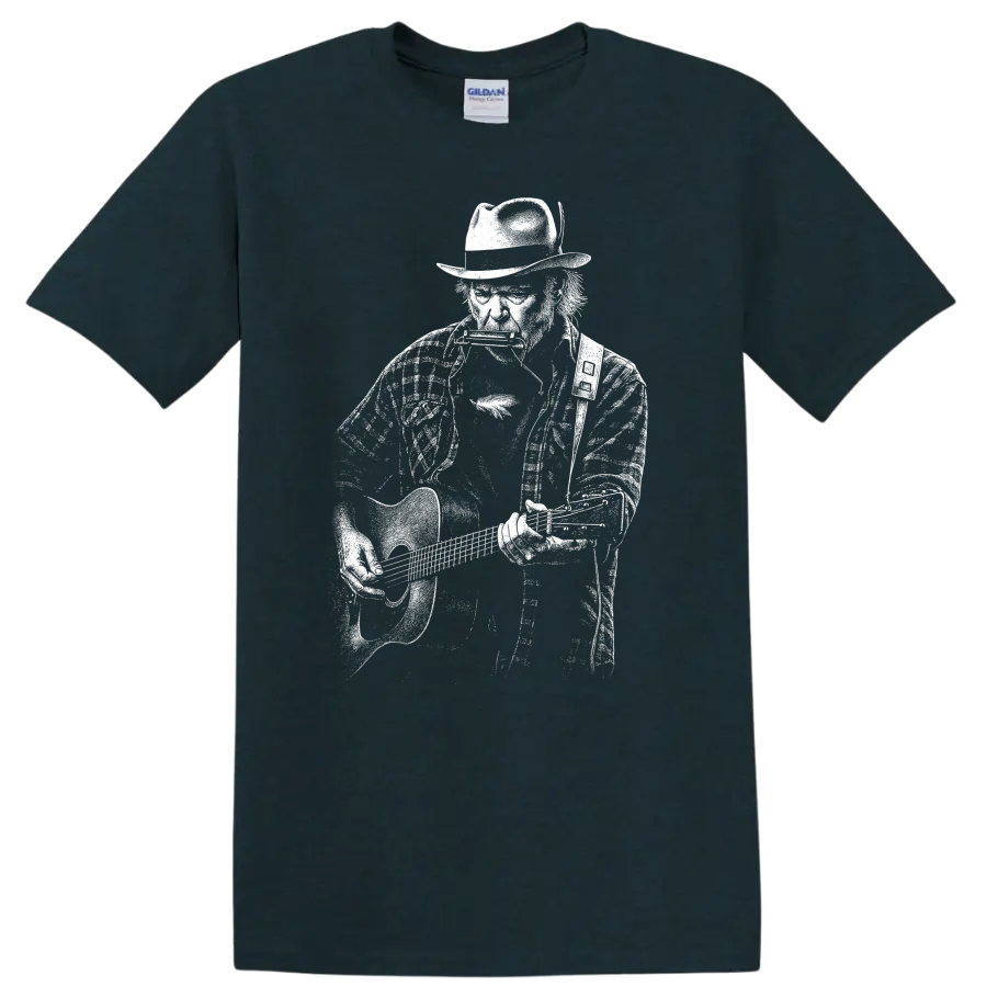 Neil Young Rock Legends T Shirt Vintage Music Fan Tribute - Midnight (Green)