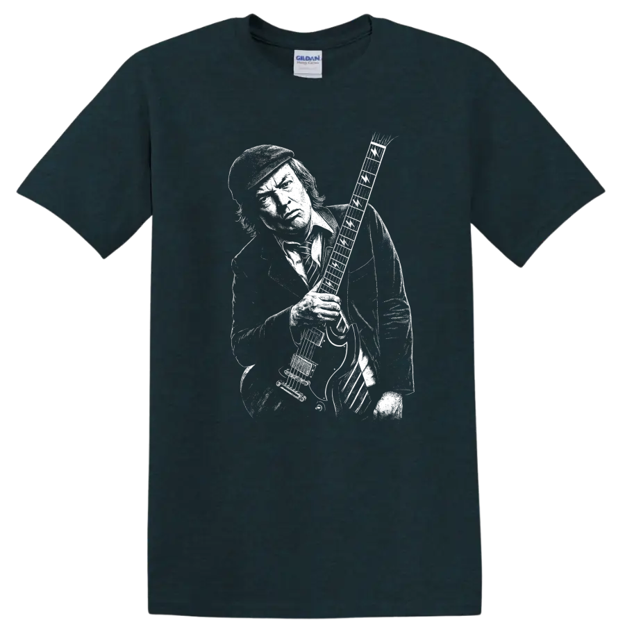 Angus Young AC DC Rock Legends Guitar Pose T Shirt - Midnight (Green)