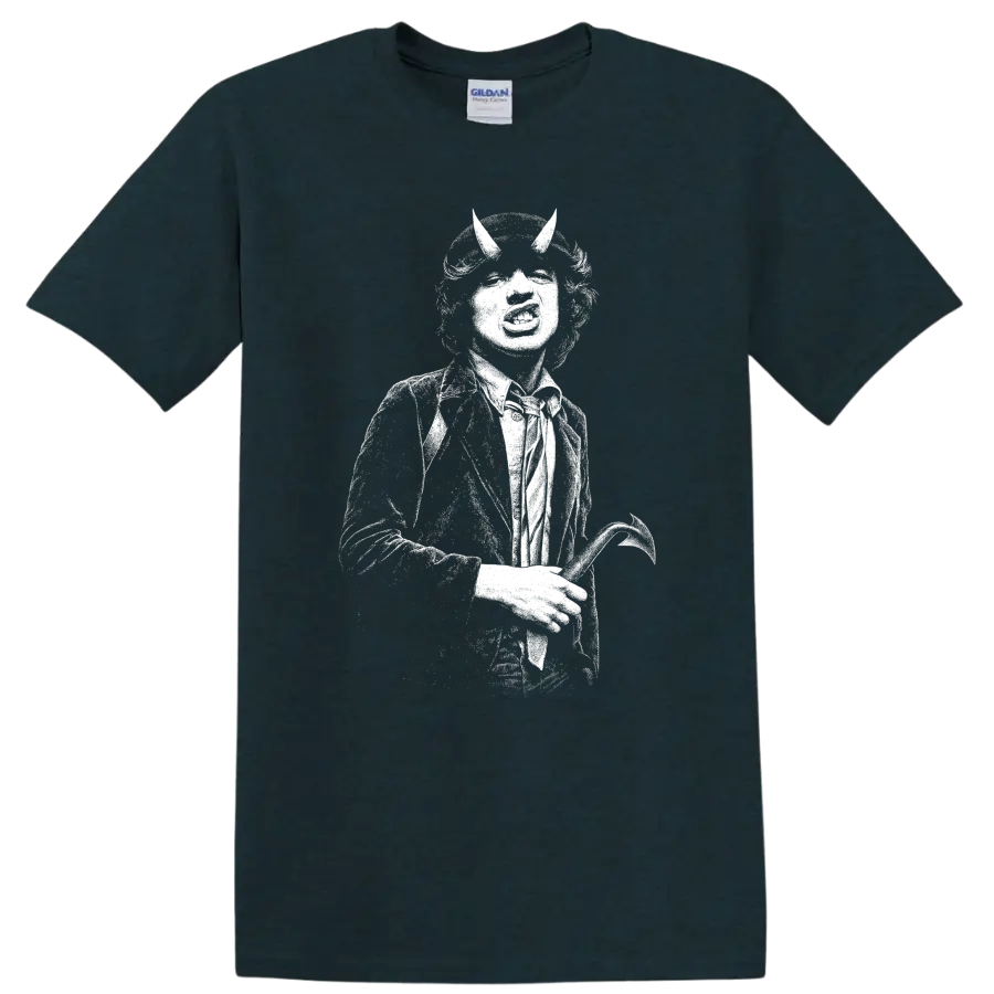 Angus Young AC DC Rock Legends Guitar Silhouette T Shirt - Midnight (Green)