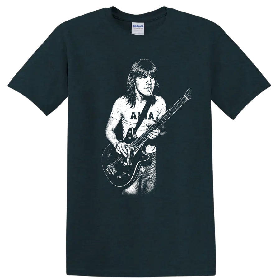 Malcolm Young AC/DC Rock Legends Guitar Silhouette T Shirt - Midnight (Green)