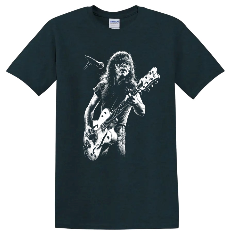 Malcolm Young AC/DC Rock Legends Guitar Silhouette T Shirt - Midnight (Green)