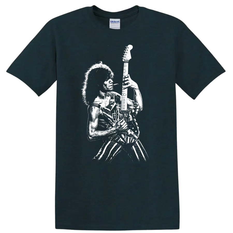 Eddie Van Halen Rock Legends Graphic T Shirt for Van Halen Fans - Midnight (Green)