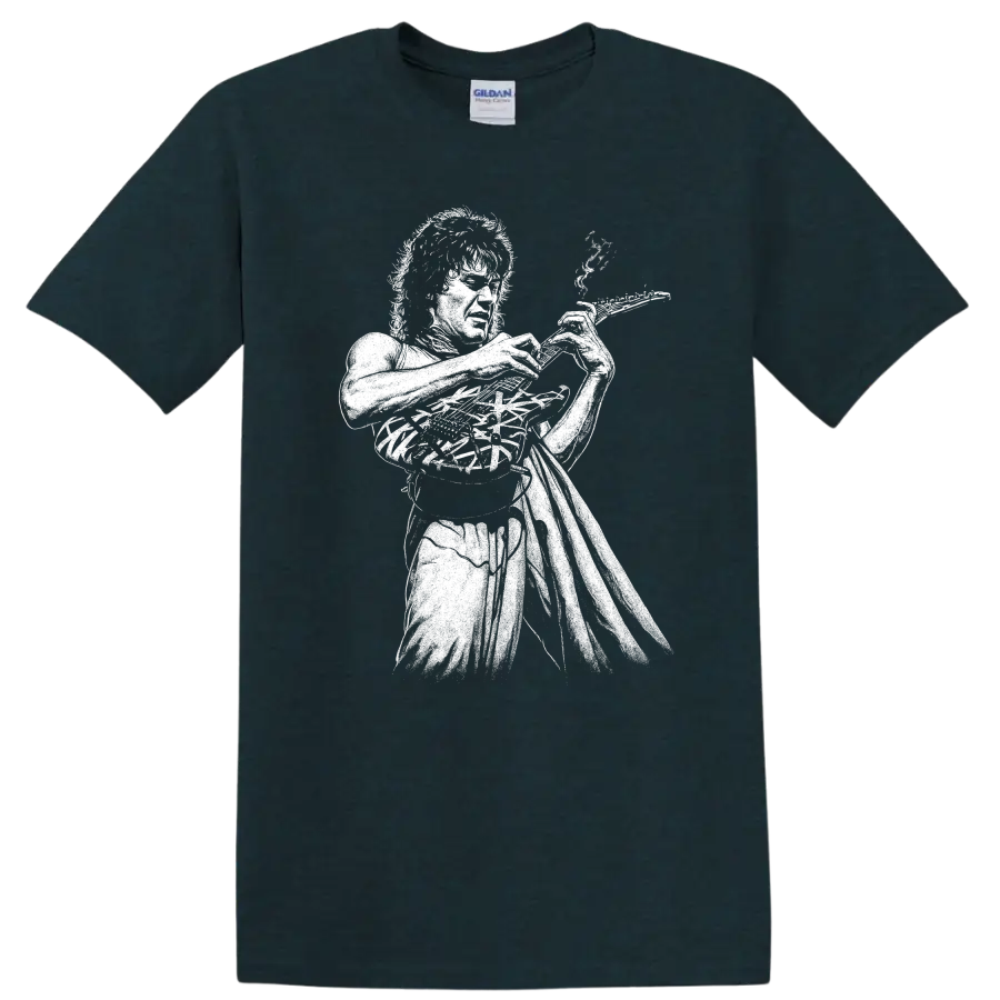 Eddie Van Halen Rock Legends Tribute T Shirt Classic Guitar Logo - Midnight (Green)
