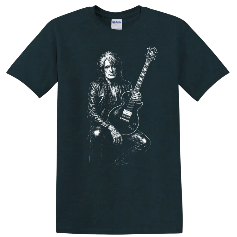Joe Perry Aerosmith Rock Legends Silhouette Guitarist T Shirt - Midnight (Green)