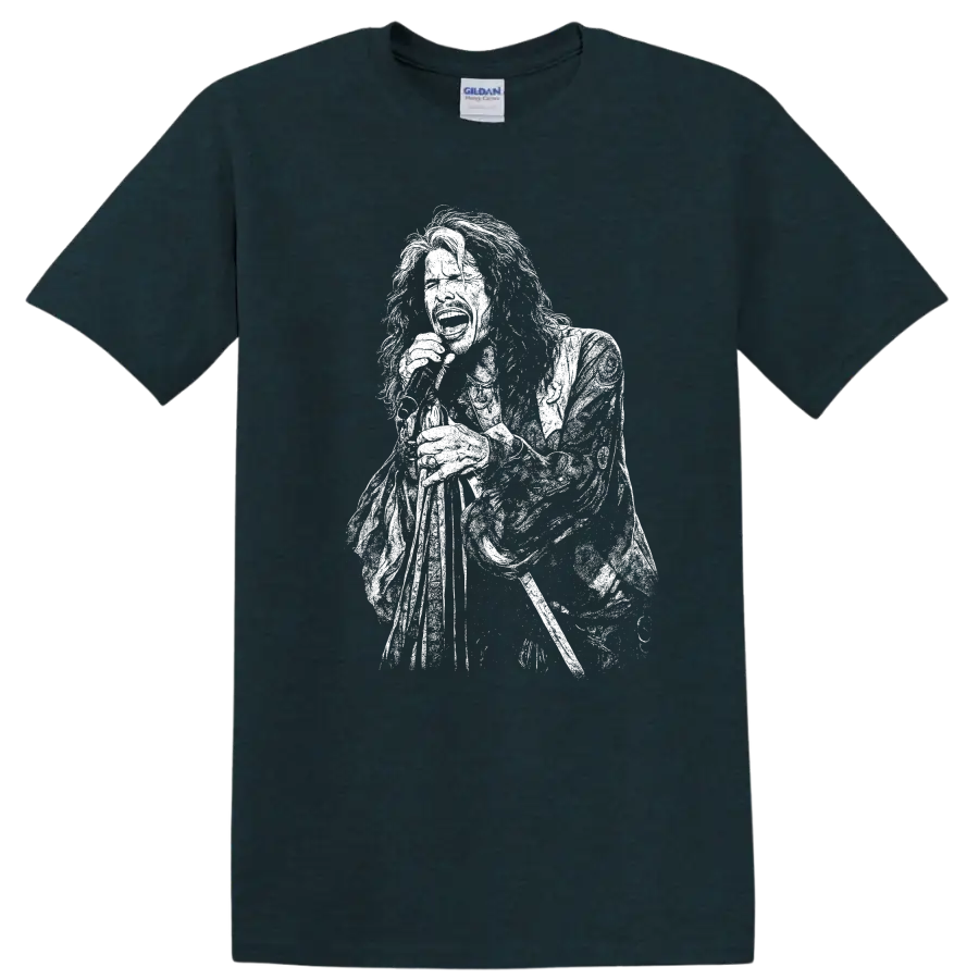 Steven Tyler Aerosmith Rock Legends Tribute T Shirt for Classic Music Fans - Midnight (Green)