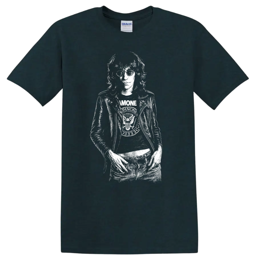 Joey Ramone Ramones Rock Legends Portrait T Shirt - Midnight (Green)