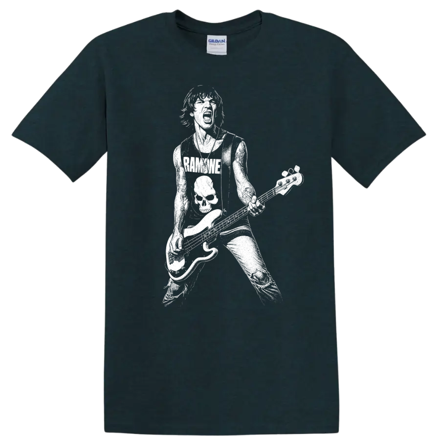 Dee Dee Ramone Ramones Rock Legends White Silhouette T Shirt - Midnight (Green)