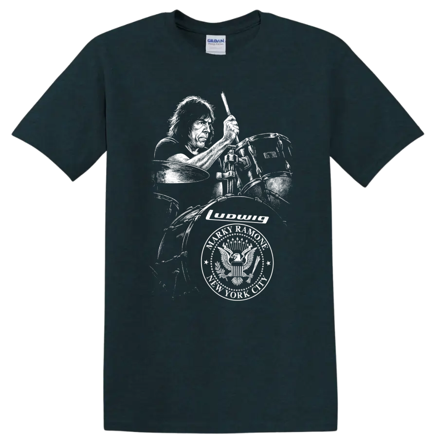 Marky Ramone Ramones Rock Legends Tribute T Shirt Classic Punk Logo - Midnight (Green)