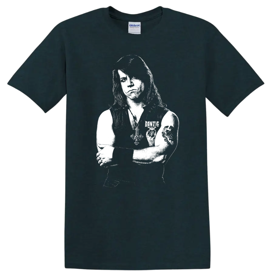 Glenn Danzig Misfits Rock Legends Black and White Portrait T Shirt - Midnight (Green)