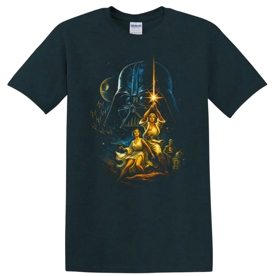 Star Wars Darth Vader and Luke Skywalker lightsaber battle artwork T - Midnight (Green)