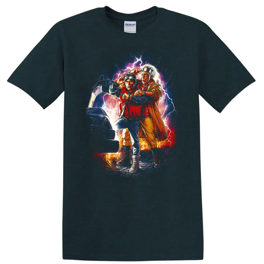 Back to the Future Part II lightning time travel movie artwork T shirt on a Midnight (Green) T Shirt