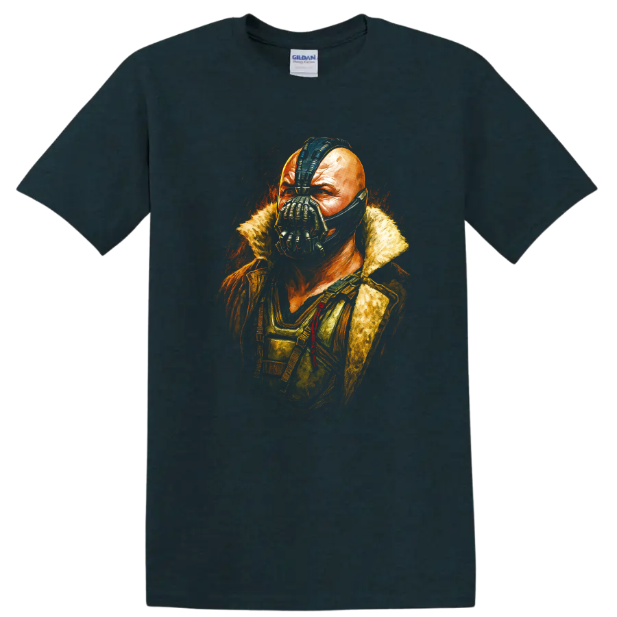 Bane portrait artwork from The Dark Knight Rises graphic T shirt on a Midnight (Green) T Shirt