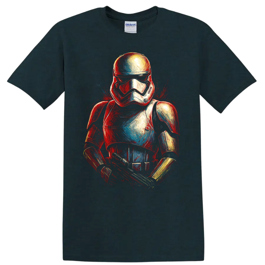Painted Star Wars stormtrooper graphic in red, white, and blue on a black T - Midnight (Green)