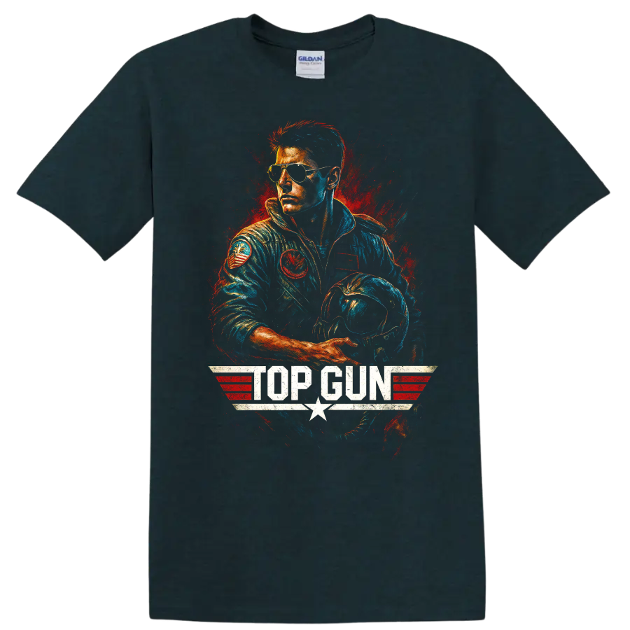 Top Gun fighter pilot in aviator sunglasses with helmet graphic T shirt on a Midnight (Green) T Shirt