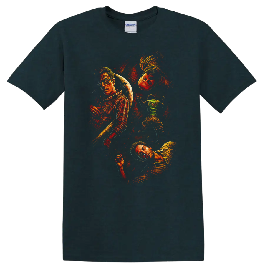 The Hangover movie collage artwork with multiple characters in vintage style T Shirt on a Midnight (Green) T Shirt