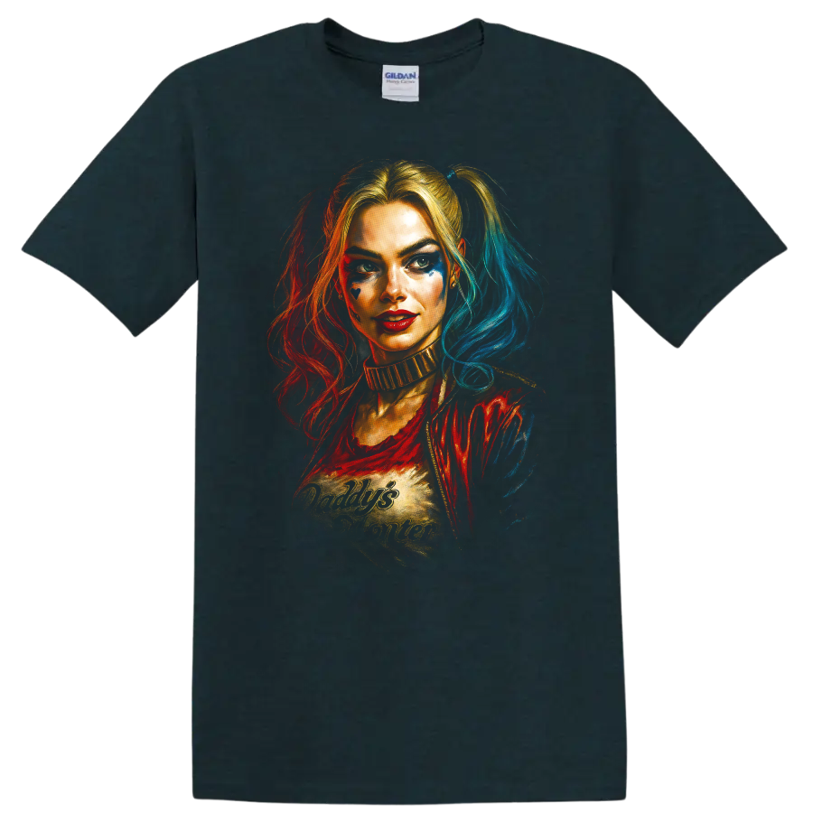 Harley Quinn portrait with Daddy's Lil Monster text Suicide Squad T Shirt on a Midnight (Green) T Shirt