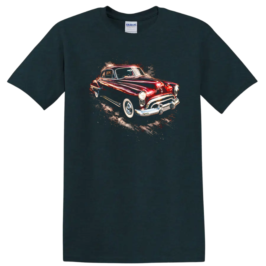 Red Oldsmobile Futuramic 88 Club Coupe classic car graphic print T shirt on a Midnight (Green) T Shirt
