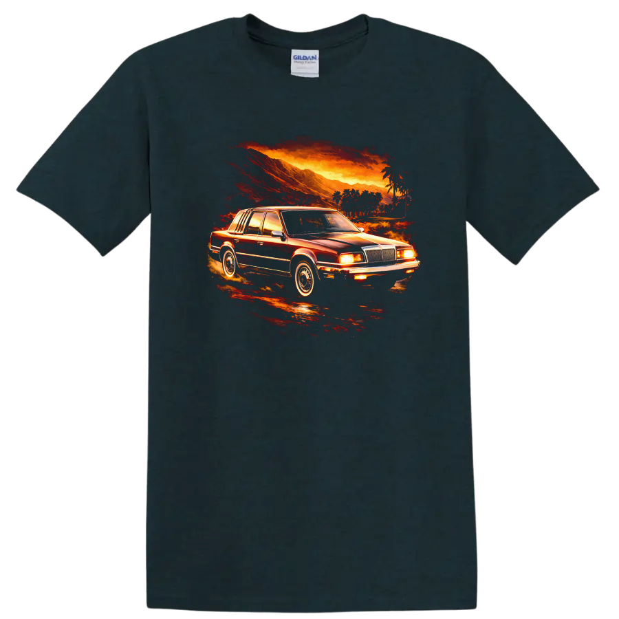 Classic Chrysler New Yorker XIII car in a fiery sunset graphic print T shirt on a Midnight (Green) T Shirt