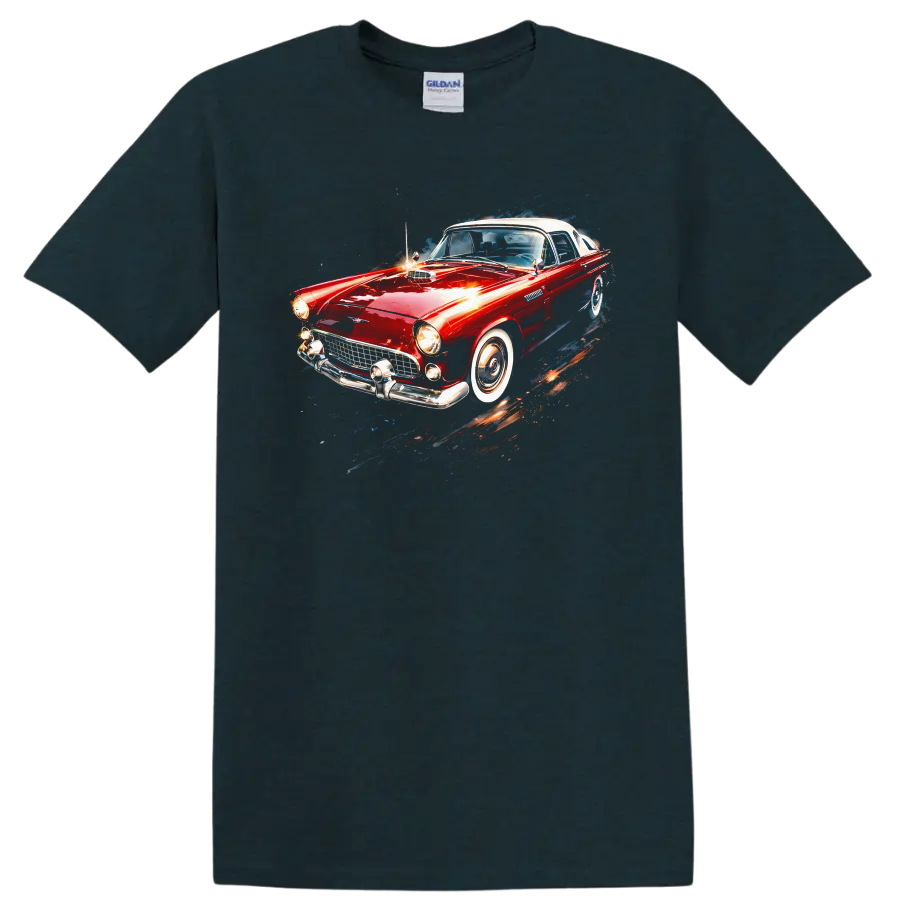 Red Ford Thunderbird classic car graphic print T shirt on a Midnight (Green) T Shirt