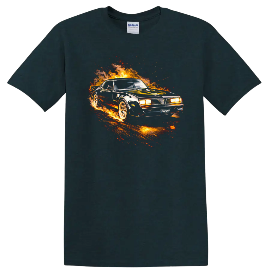 Pontiac Firebird Trans Am flaming muscle car graphic T Shirt on a Midnight (Green) T Shirt