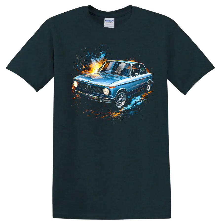 Blue BMW 2002 painting style car with colorful splash graphic on T shirt on a Midnight (Green) T Shirt