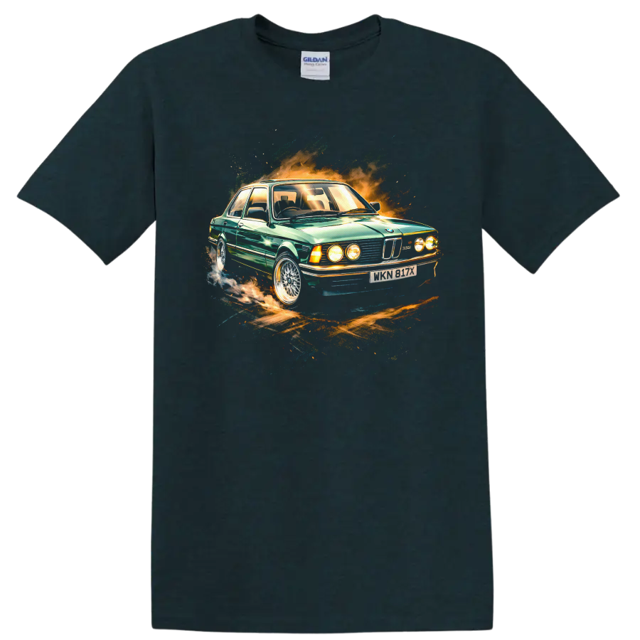 BMW E21 Alpina green classic car graphic print T shirt on a Midnight (Green) T Shirt