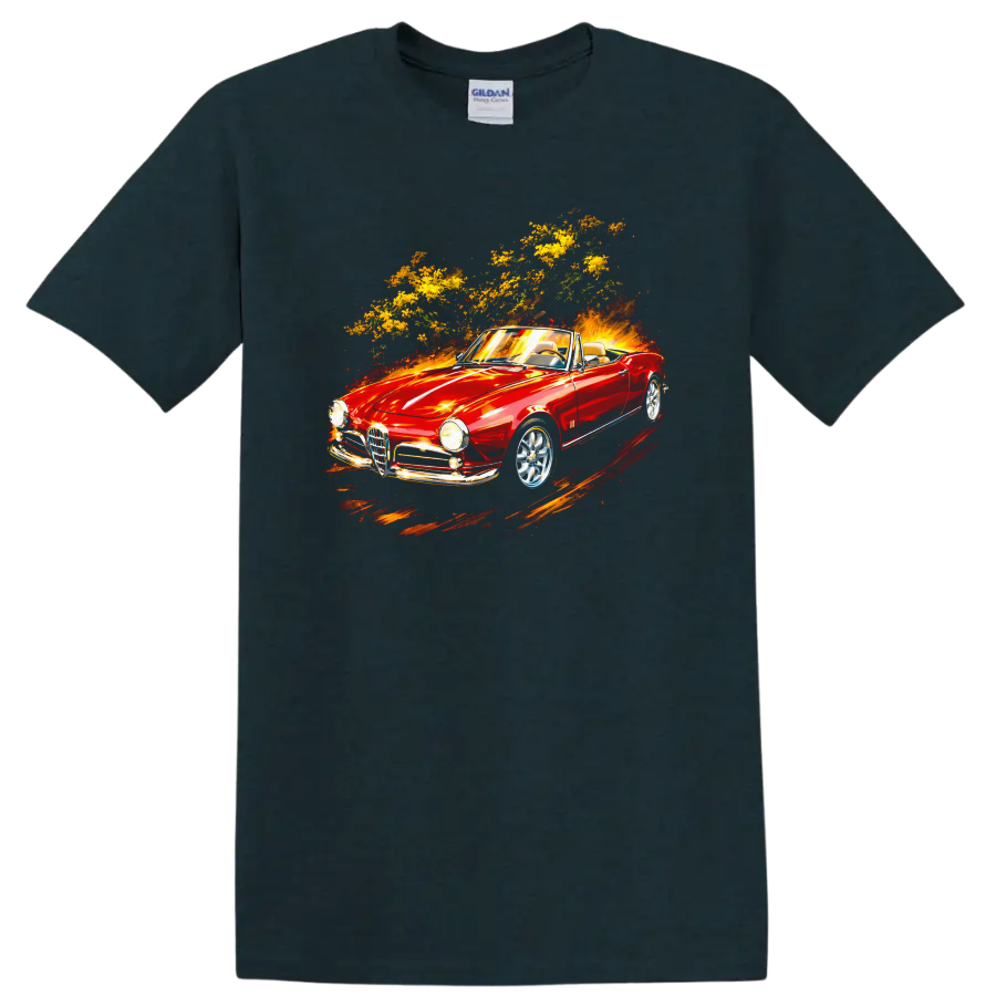 Red Alfa Romeo Giulietta Spider convertible graphic print T Shirt on a Midnight (Green) T Shirt