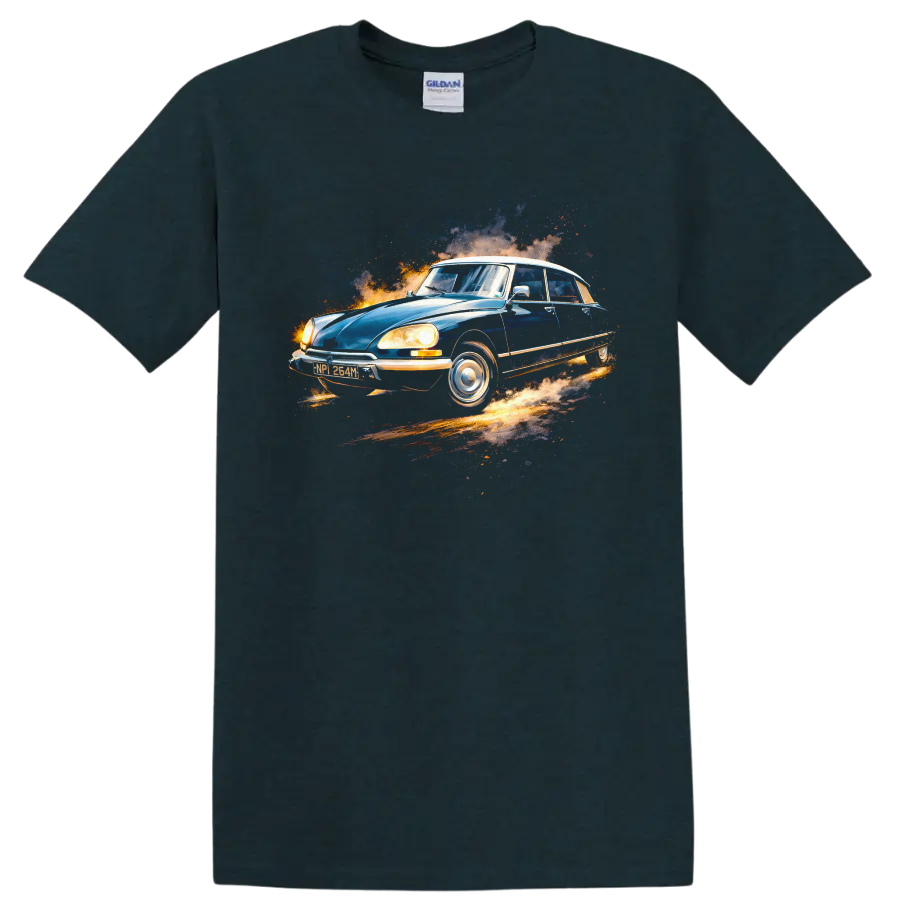 Blue Citroën DS classic car graphic print T - Midnight (Green)