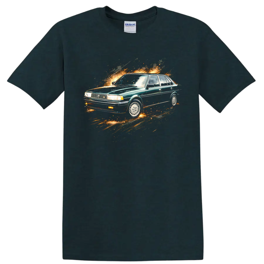 Toyota Camry II sedan graphic print with fiery motion effect on a Midnight (Green) T Shirt