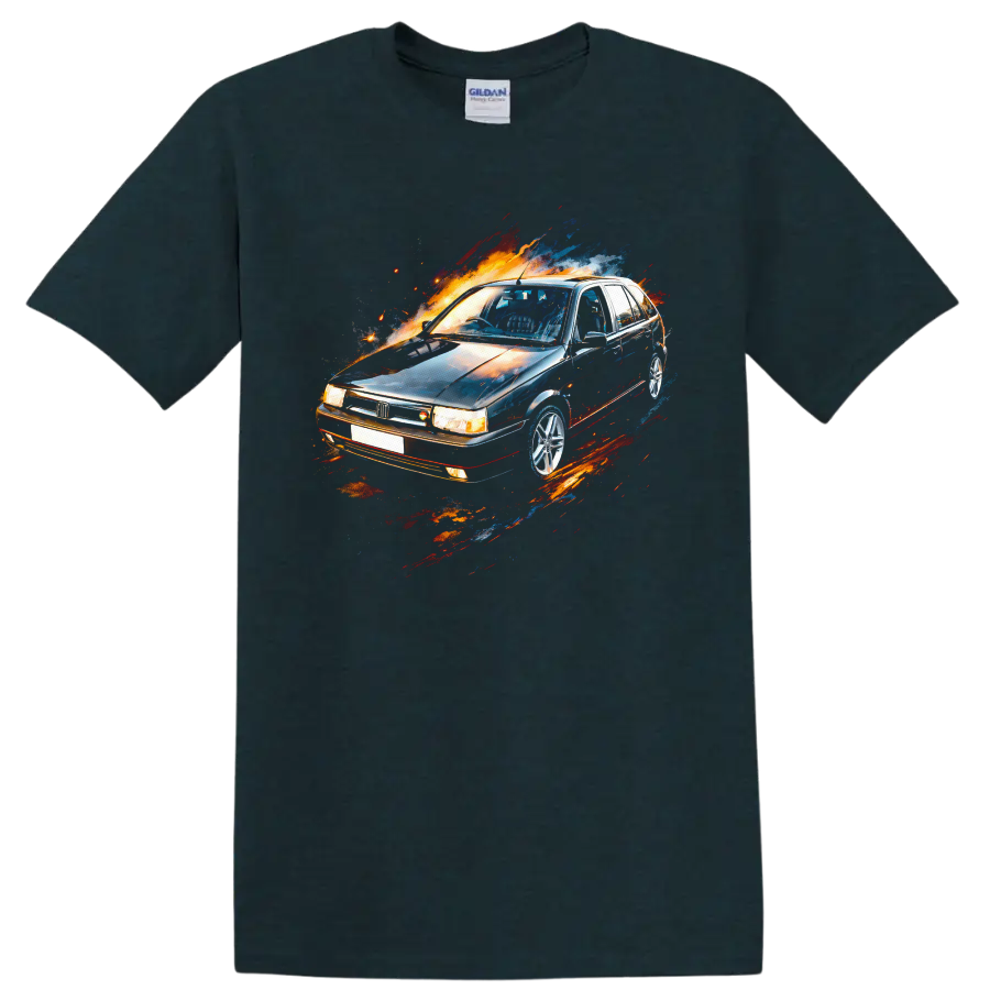 Fiat Tipo old car graphic print with colorful motion splashes on a Midnight (Green) T Shirt