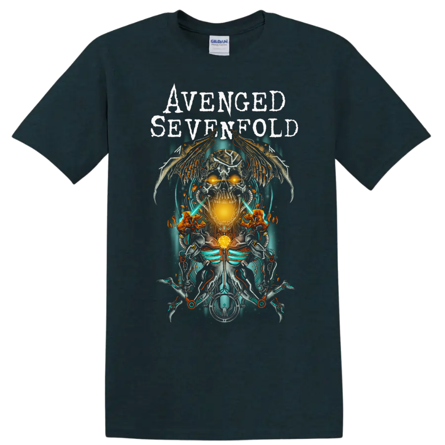 Avenged Sevenfold A7X skull wings rock metal graphic print T - Midnight (Green)