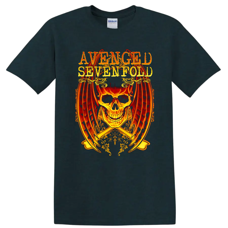 Avenged Sevenfold A7X skull with wings rock metal graphic T - Midnight (Green)