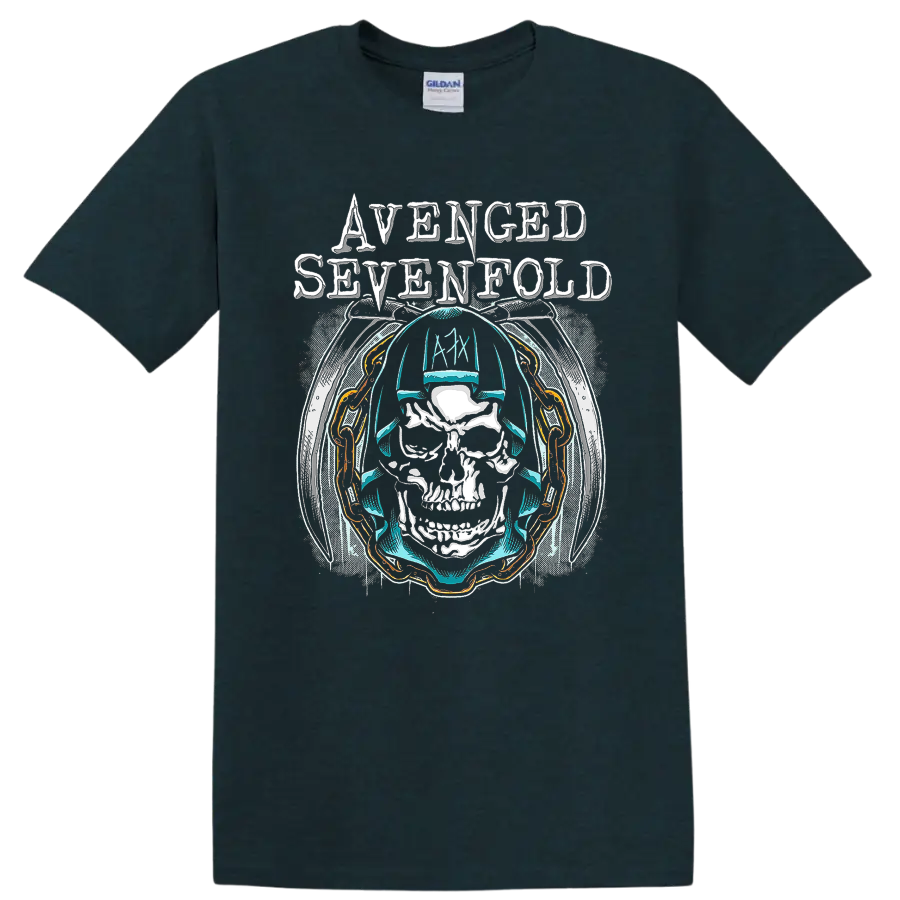 Avenged Sevenfold A7X skull and chain rock metal graphic print T - Midnight (Green)