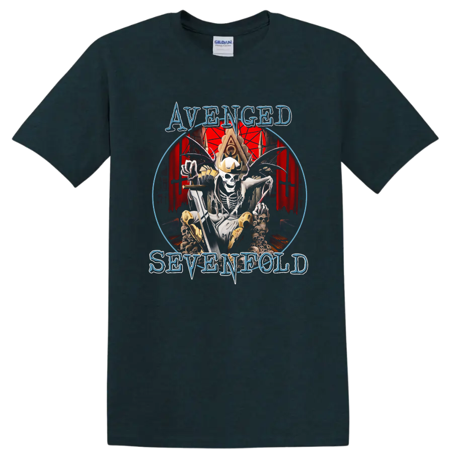 Avenged Sevenfold skeleton king graphic print T-shirt with gothic red - Midnight (Green)