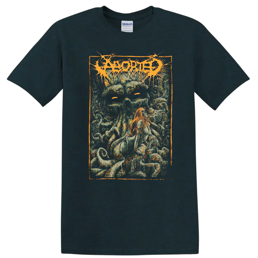 ABORTED metal band style graphic with horror artwork and orange logo T - Midnight (Green)