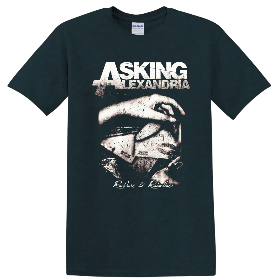 Asking Alexandria distressed rock metal band graphic print T - Midnight (Green)