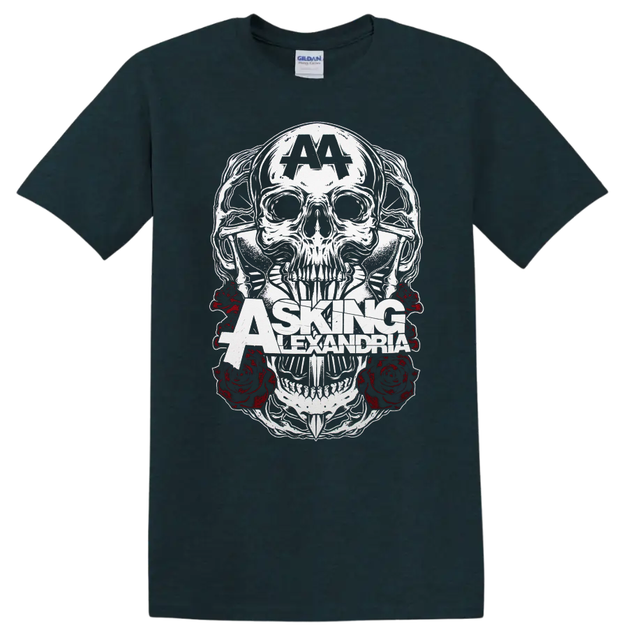 Asking Alexandria skull and red roses graphic print - Midnight (Green)