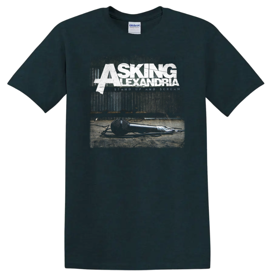 ASKING ALEXANDRIA distressed white band logo graphic print on a black T - Midnight (Green)