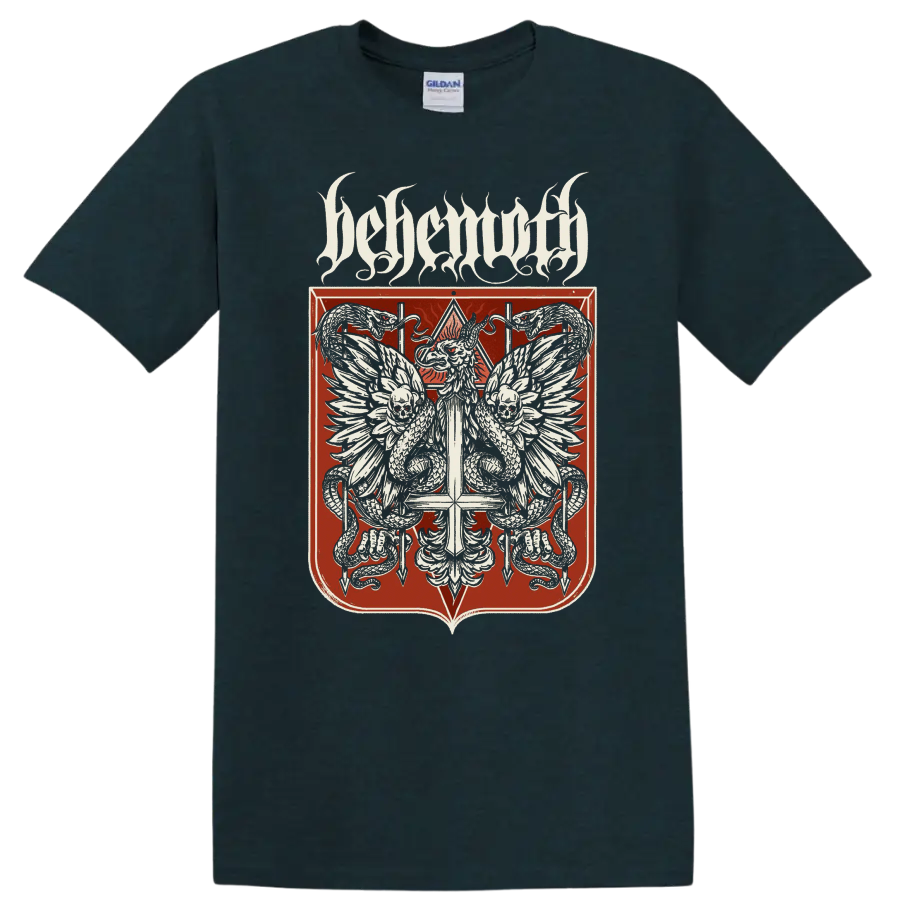 BEHEMOTH gothic metal crest with skulls, serpents, and wings on T - Midnight (Green)