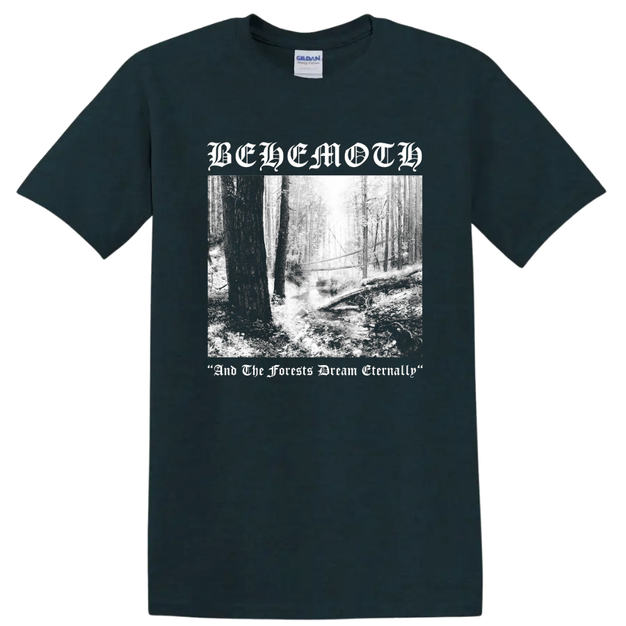 BEHEMOTH gothic text over black and white forest scene graphic print - Midnight (Green)