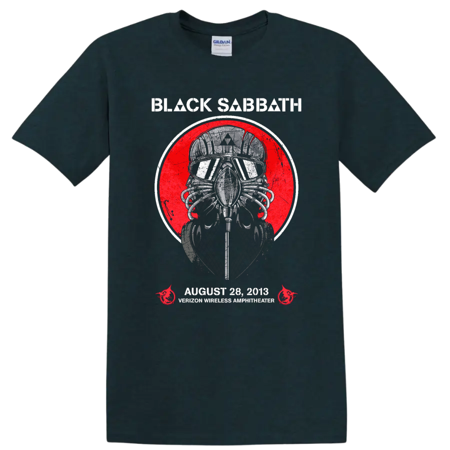Black Sabbath inspired masked figure graphic print T Shirt with distressed red - Midnight (Green)