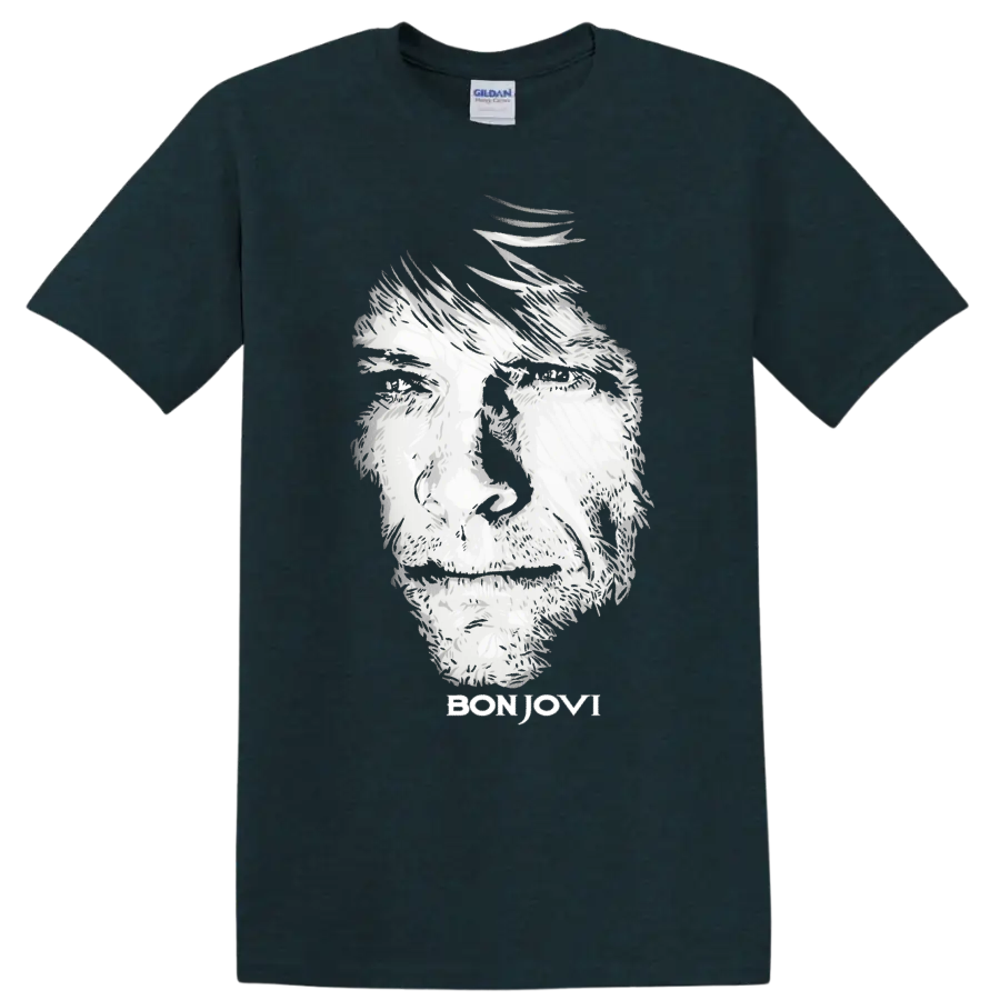 Monochrome Bon Jovi portrait graphic print T - Midnight (Green)