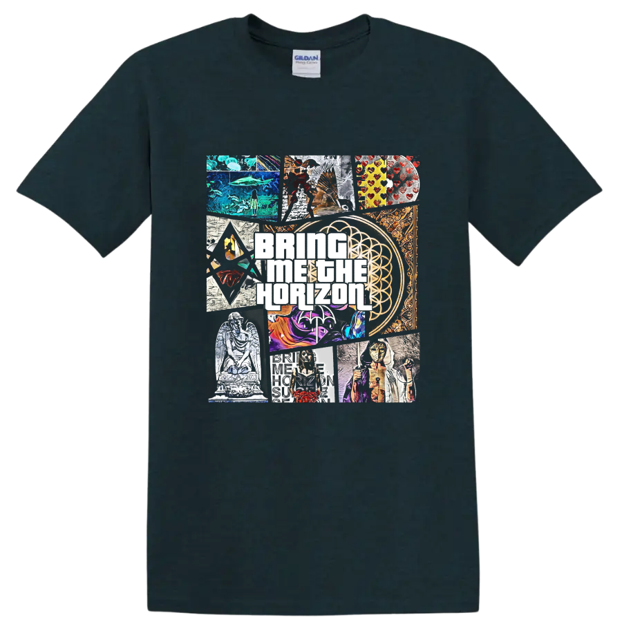 Bring Me The Horizon rock metal collage graphic print T - Midnight (Green)