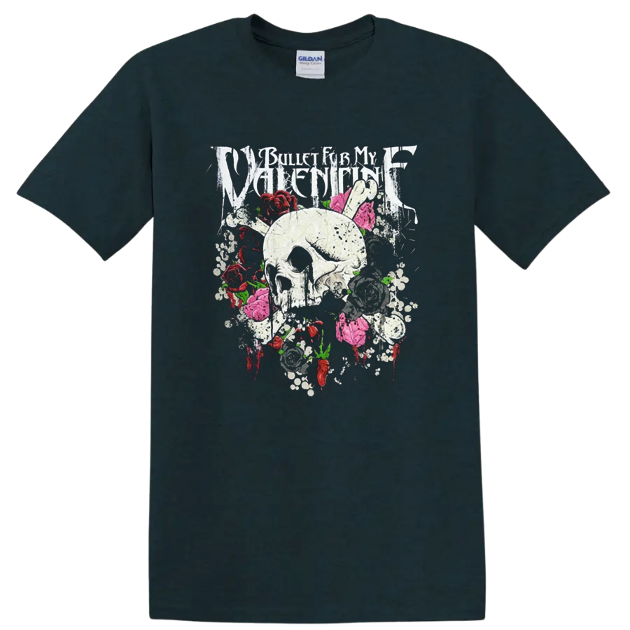 Bullet for My Valentine skull and roses graphic print T - Midnight (Green)