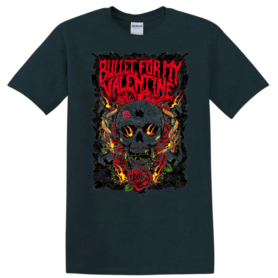 Bullet For My Valentine skull and roses rock metal graphic print T - Midnight (Green)