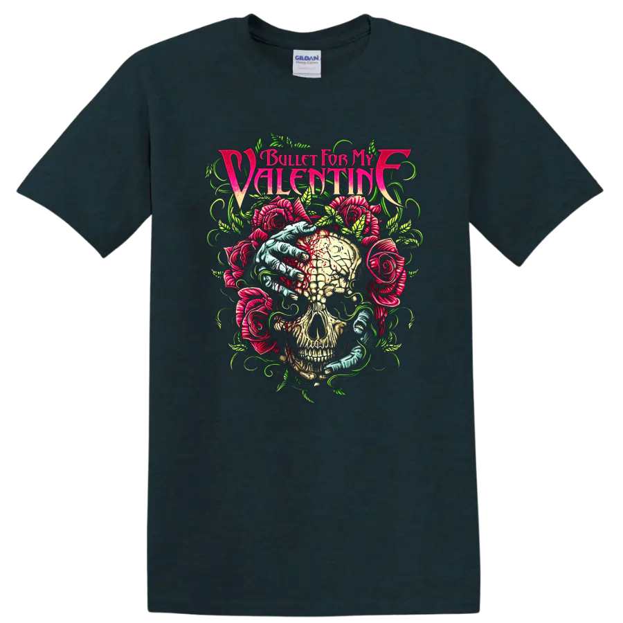 Bullet For My Valentine skull and roses rock metal graphic print - Midnight (Green)
