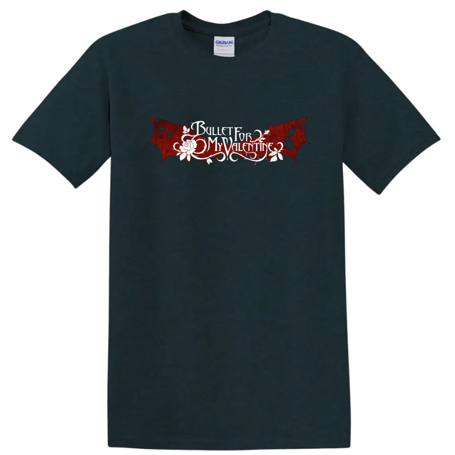 Bullet For My Valentine gothic band logo with red wings and white text graphic print - Midnight (Green)