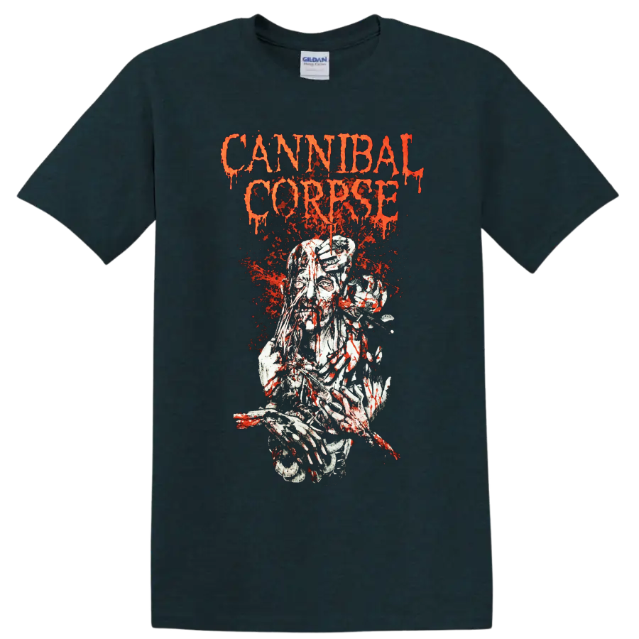 Cannibal Corpse dripping orange text and bloody horror graphic print T - Midnight (Green)